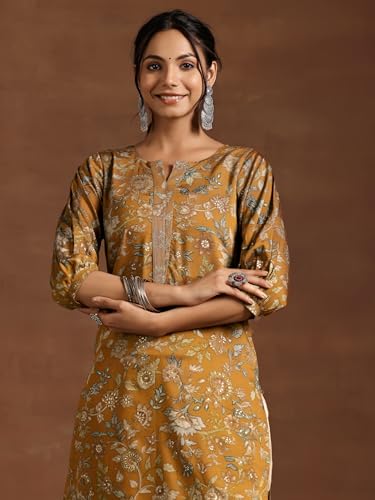 Image of Libas Womens Printed Silk Straight Kurta for Women Suit