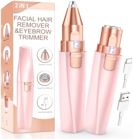 Augenbrauen Trimmer & Gesichtshaarentferner für frauen: 2-in-1 Augenbrauenrasierer und Gesichtsrasierer frauen, iFanzeTech Rasierer Damen für Oberlippe,Kinn und Wangen, Rosa