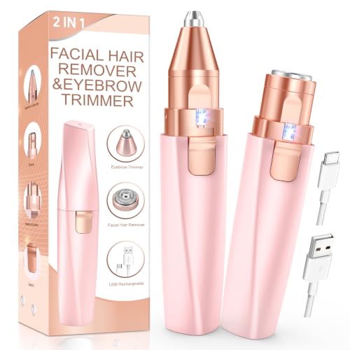 Augenbrauenrasierer & Gesichtshaarentferner für frauen: 2-in-1 Augenbrauen Trimmer und Gesichtsrasierer frauen iFanzeTech Gesicht-Epilierer Damen für Oberlippe Kinn und Wangen Rosa