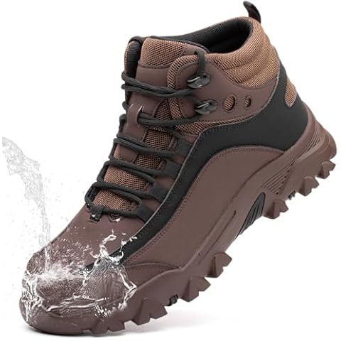 Kaximd Waterproof Steel Toe Boots for Men Work Boots Lightweight Safety Sneaker Indestructible Non-slip Puncture-Proof Construction Industrial Shoes Brown 565-45 Cover