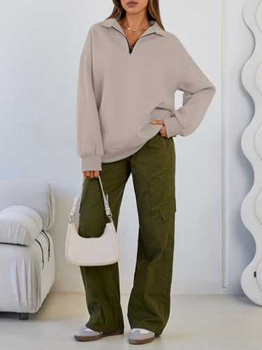 Image of Trendy Queen Women's Oversized Sweatshirts Half Quarter Zip Fleece Sweaters | Soft Cozy Zip Pullover, Comfort Warm Sweaters for Fall Winter, Fashion Mock Neck Outfits