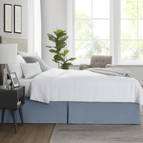 Image of Nestl Stone Blue Full Bed Skirt - Full Size Bed Skirt 14 Inch Drop - Brushed Microfiber Bed Skirts - Hotel Quality Pleated Bed Skirt - Shrinkage & Fade Resistant