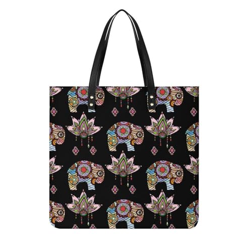 Sac shopping éléphant floral pour femmes - Grand tote bag de voyage 39x39cm