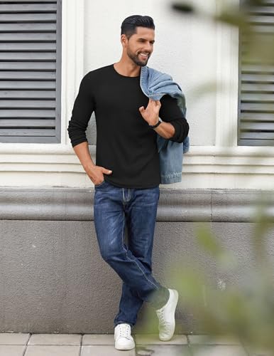 COOFANDY Crewneck Sweaters for Men Slim Fit Long Sleeve Pullover Sweater Ribbed Knitted Lightweight Tops2