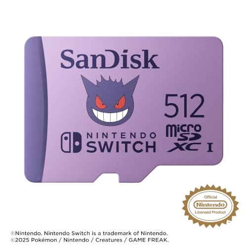 Image of SANDISK 512GB Pokemon Gengar microSDXC Card Licensed for Nintendo-Switch - Made for Nintendo-Switch 1, OLED, and Lite - SDSQXAO-512G-GN6ZK