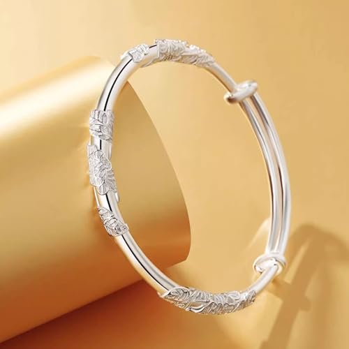 Solid 925 Sterling Silver Bracelets for Women Simple Adjustable Bangle Bracelet3