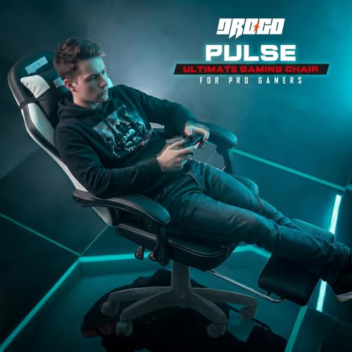 Image of DROGO Pulse Ergonomic Gaming Chair | High Back Office Computer Chair with Premium PU Leather, Adjustable Height & Linkage Armrest | Lumbar Support, 165 Recliner & Footrest | 1 Yr Warranty (White)