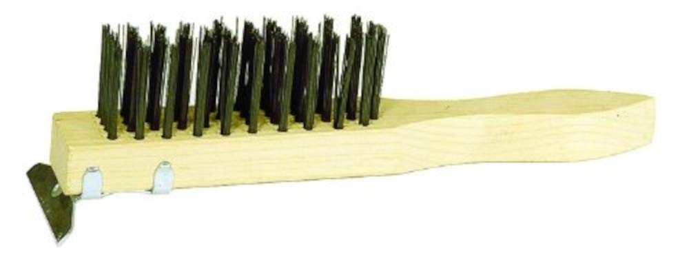 Weiler 44069 Tamaño de alambre de 0.012", longitud de cepillo de 5-1/2", tamaño de bloque, 11 x 1-1/2 pulgadas, número de filas, cerdas de acero, cepillo resistente para arañazos con raspador