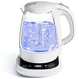 ハゴオギ (HAGOOGI) 電気ケトル 温度調節 ガラス 1.0L【最新昇級版】 LEDライト付き 8段温度設定 24時間の保温機能 二重構造 火傷防止 自動電源オフ 空だき防止 湯沸かし器 調乳 紅茶 お茶 コーヒー 新生活 PSE認証済み (ホワイト)