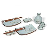 Japanese Sushi And Sake Set For Two for Two with Chopsticks, Spring Blossom