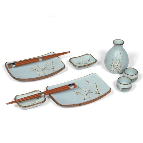 Japanese Sushi And Sake Set For Two for Two with Chopsticks, Spring Blossom