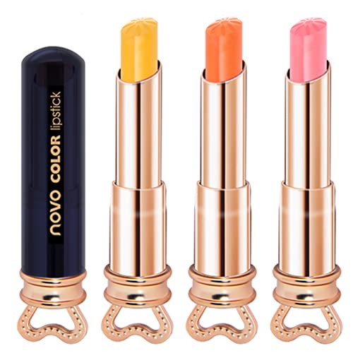 3 Pcs Beauté Jelly Lipstick, KTouler hydratant longue durée imperméable Baume à lèvres Température Changement de couleur rouge à lèvrespour Femme Maquillage Cadeau Ensemble Cover