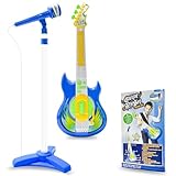 Contixo TG4 Musical Guitar and Microphone Set for Kids, Blue Electric Guitar Toys Starter Kit with Adjustable Height Microphone Stand, Karaoke Toy for Boys, Girls, Toddlers Christmas Birthday Gift