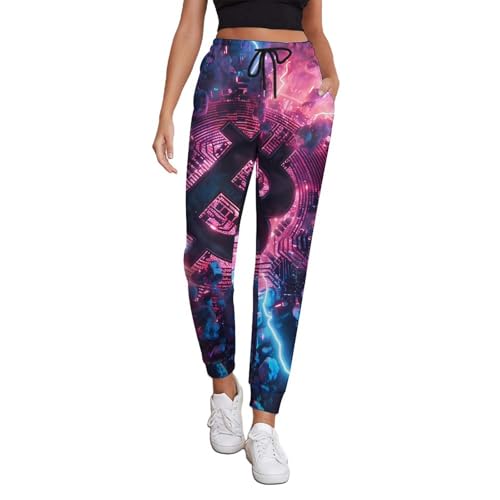 Electric Bitcoin Women's Sweatpants Soft Lounge Joggers Athletic Yoga Pants with Pockets for Workout Running