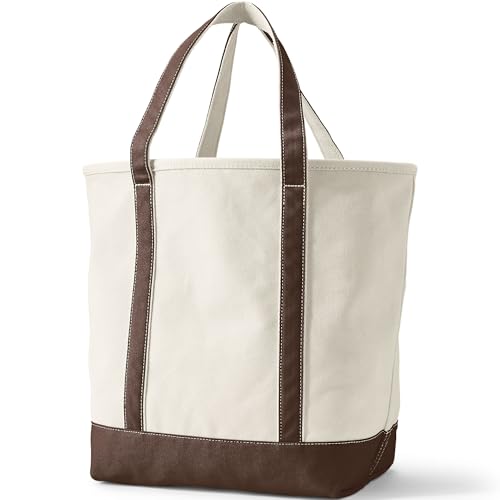 Image of Lands' End Natural Open Top Canvas Tote Natural /brown Root Large Regular Handle