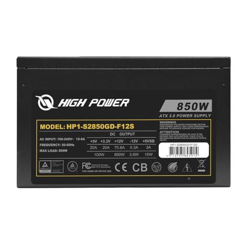 Image of HIGH POWER 850W Power Supply 80 Plus Gold Certified ATX 3.0 & PCIe 5.0 Compliant. High-Performance, Efficiency, Reliability, 120mm Silent Fan, Active PFC, and All Protections