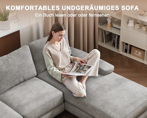 JUMMICO Ecksofa mit Schlaffunktion, Wohnlandschaft Eckcouch Sofa mit Abnehmbarer Sofabezug, U-Form Couch für Wohnzimmer & Schlafzimmer (BxTxH) 292x111x92cm, Grau – Bild 5