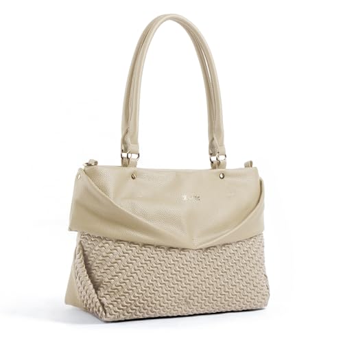 Image of EXOTIC Virelle Textured Dual Panel Handbag for Women | Spacious Multi-Compartment Carryall | Shoulder Carry with Adjustable Sling Strap | Premium PU Leather Purse