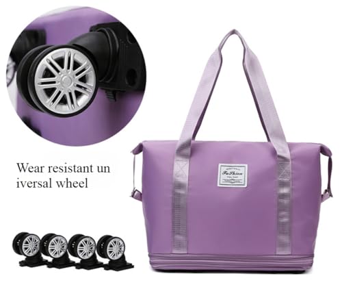 Travel Bag with Wheels, 2025 New Large Capacity Travel Bag - Universal Wheel Removable (Pink)2