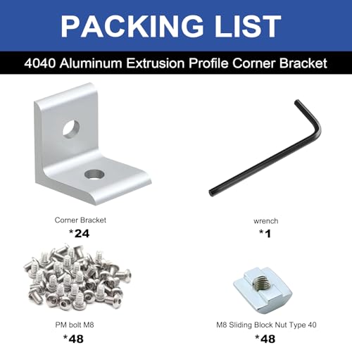 Image of 24 Pack 4040 Corner Bracket Connector 40 Series Aluminum Extrusion Profile Accessories Hardware, 90 Degree Angle Bracket for 40x40 Extruded Aluminum Silver