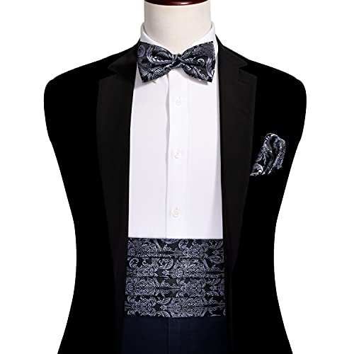 Set de corbata de moño floral de seda para hombre con pañuelo y gemelos miniatura 3