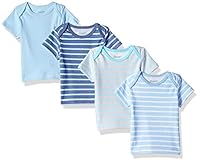 Hanes Ultimate Baby Boys Flexy 4 Pack Short Sleeve Crew Tees, Blue Stripe, 0-6M