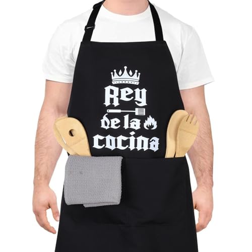 Imagen de Halinuia Delantales de Cocina Hombre Personalizado Ajustable con Bolsillo