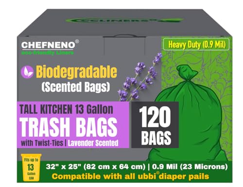 Image of 13 Gallon Tall Trash Bags Disposable Diaper Pail Refill Plastic Bag (120 Bags) Compatible with Ubbi Diaper Pail Tall Kitchen Green Eco-friendly Diaper Pail Bag (120 ct., Lavender Scented)