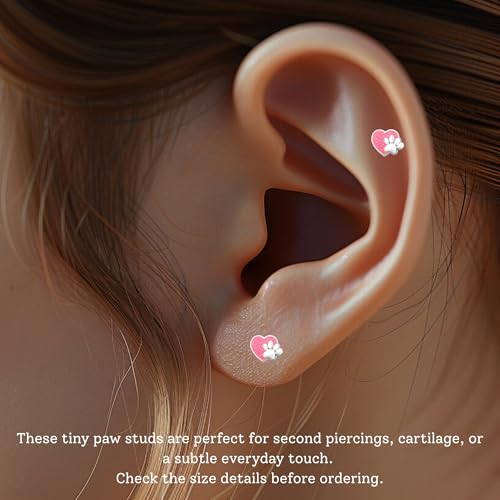 Paw Print 925 Sterling Silver Stud Earrings, Dainty Piercing Jewelry3