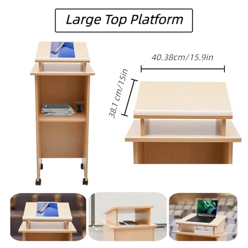 Atril de madera portátil para iglesias y eventos con estante interior negro 4