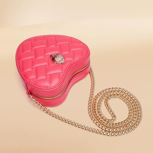 Image of Rejolly Rainbow Stripe Heart Shaped Purse for Women Crossbody Bag Metallic PU Leather Shoulder Bag with Chain Strap