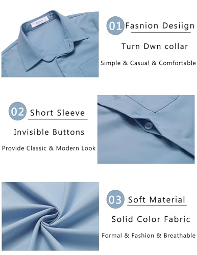 Image of Arshiner Boys Short Sleeve Dress Shirts Solid Button Down Shirts | formal Uniform School Shirt, for 4-12 Years, Hidden Buttons, with Chest Pocket, Regular Fit, Summer Tee top for Kids