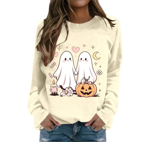 Halloween Sweatshirt for Women Ghost Pumpkin Long Sleeve Crewneck Pullover Spooky Season Sweatshirts Holiday Tops - image 1