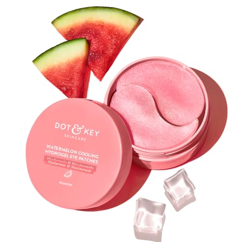 Dot & Key Parches de hidrogel refrescante de sandía para ojos, con hialurónico y niacinamida, parches debajo de los ojos para reducir las ojeras y la hinchazón, hidrata, enfría y deshincha al