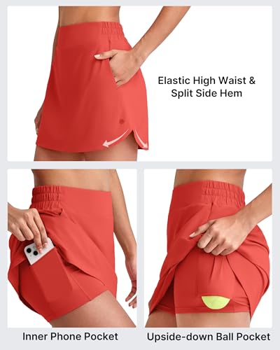 Image of G4Free A Line Golf Skirts for Women 15'' Elastic High Waisted Tennis Skorts Soft Casual Athletic Inner Shorts 4 Pockets