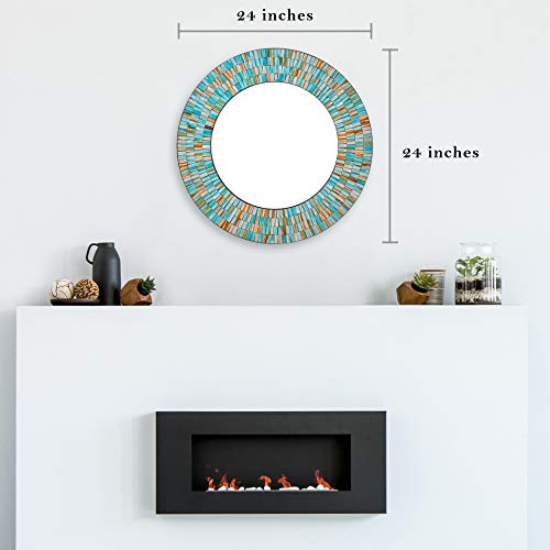 Zorigs, Handcrafted Glass Mosaic Decorative Wall Mirror, 24" Round Wall Mirror Sea Blue, Turquoise, and Opal Glass Pieces Décor - Image 6