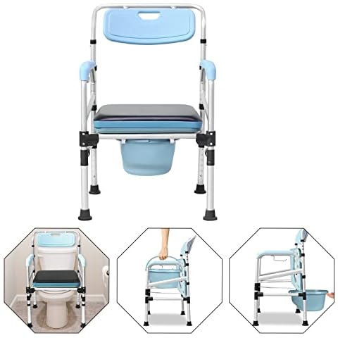 LZQ Toilet Chair Height-Adjustable Shower Chair for Seniors Elderly and Disabled People Toilet Chair Night Chair Shower Foldable Non-Slip with Armrest Backrest and Toilet Bucket, up to 200 kg Cover