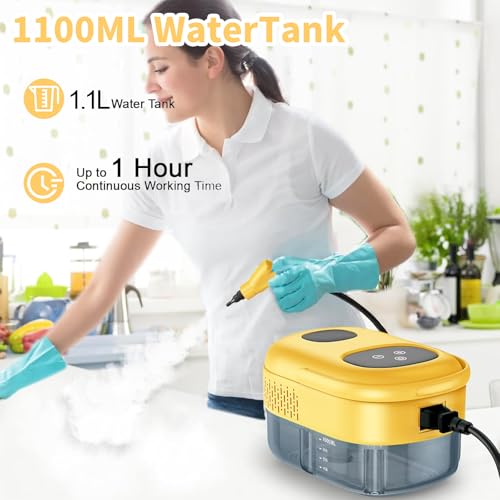 Tshiwort Handheld Steam Cleaner, 2500W 6-level adjustable, 1.2L Water Tank 15s Heat-Up, High Pressure Steam Cleaning Machine, Portable Steam Clean Tool, Steam Cleaner for Home, Furniture, Kitchen