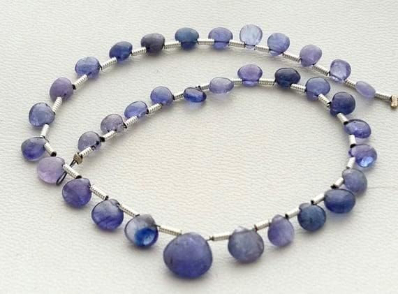 Tanzanite smooth heart shape beads, fil perles cœurs lisses 8"