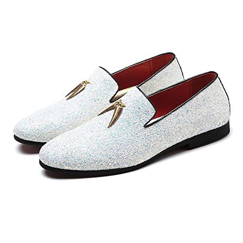 Battle Men Driving Loafers for Men Gommino Slip on Style PU Leather Upper Luxury Glitter Pointed Toe Metal Tassels Lightweight Anti Slip Casual