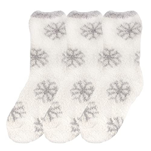 BambooMN Soft Warm Cozy Fuzzy Snowflake Socks, Variety of Color Options2
