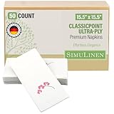 SimuLinen Disposable Dinner Napkins, Biodegradable for Parties, Showers, Luncheons – White with Pink Orchid, 15.5'x15.5', Pack of 50