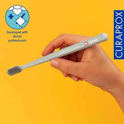Image of Curaprox CS 12460 Velvet Soft Toothbrush - Sensitive Gum Care | Ultra-Gentle Cleaning with 12,460 Filaments | Single Pack, Grey