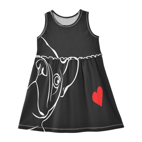 ALAZA Bulldog French Love Heart Girls Toddler Casual Dress for Summer Sleeveless Dresses Sundress 2-8 Years