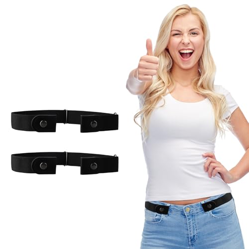 panthra Buckleless Belts for Women, 2 PCS Invisible Belt for Women, Unisex No Buckle Belt, Good Elasticity to Adapt to Different Waist Sizes (Black)