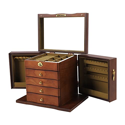 Grande Boîte à Bijoux en Bois 5 Couches Avec 5 Tiroirs et Miroir - Swing Out