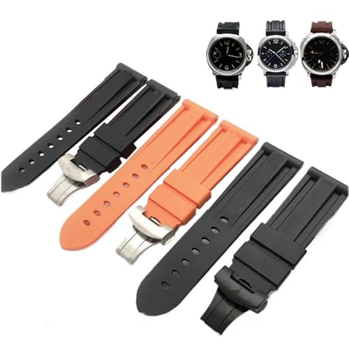 Bracelet montre caoutchouc 24 mm robuste avec boucle papillon