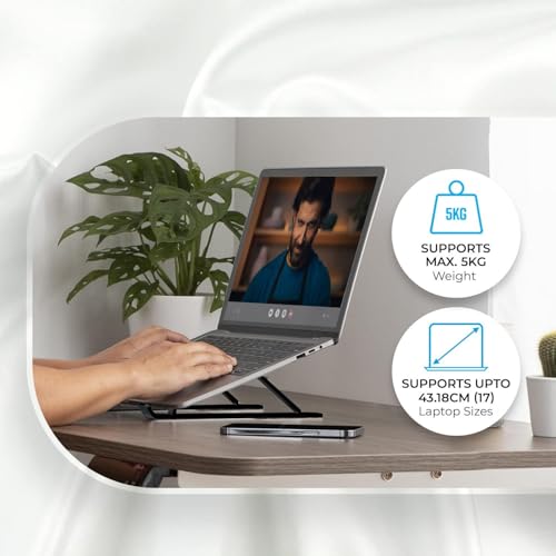 Image of Plastic Laptop Stand � Adjustable & Portable Laptop Riser for Desk � Ergonomic Design for Better Posture & Cooling � Lightweight Laptop Holder for Home, Office, Travel