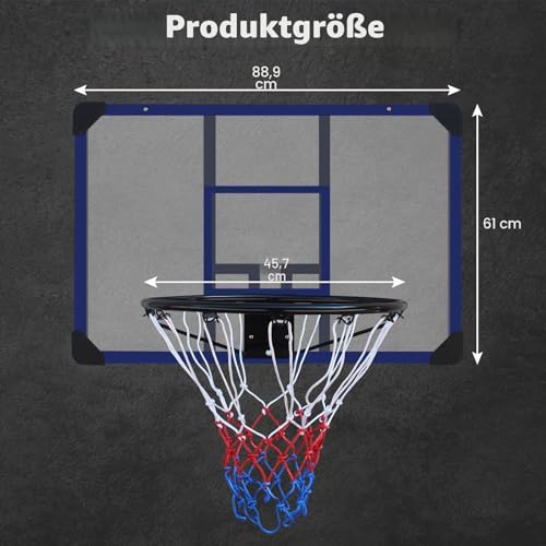 FUNJEPE Basketballkorb zur Wandmontage, 89 x 60 cm, bruchsichere Rückseite, faltbarer Reifen, robuster Reifen und Allwetternetz für den Innen- und Außenbereich