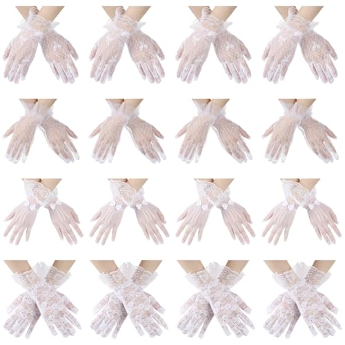 32 Pairs Lace Gloves Women Tea Party White Lace Gloves with Bow, Vintage Glove for Formal Events, Opera, Church, Masquerade, Photo Shoots, 11 in Long